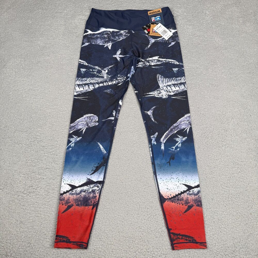 Pelagic Maui Leggings Womens Medium Gyotaku Dwight Hwang Performance Fishing NWT